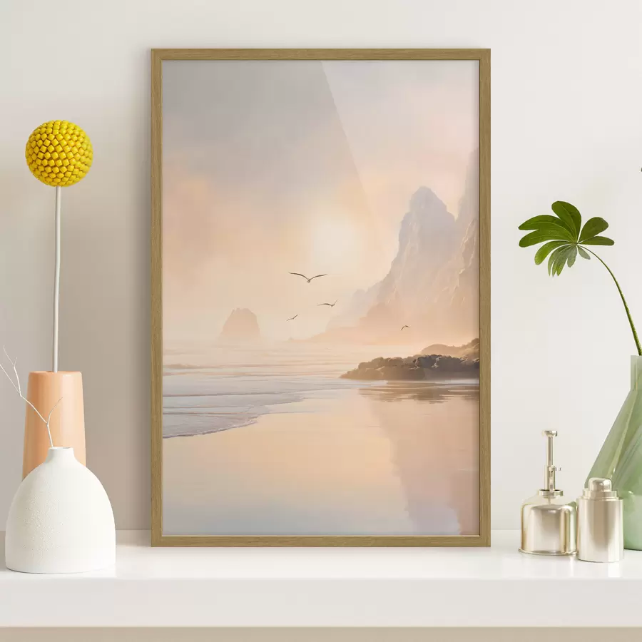 Papier peint aube océanique avec les montagnes en toile de fond f47690
