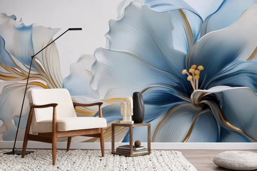 Papier peint Grande fleur bleue délicate w05006