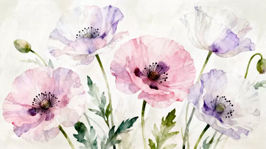 Papier peint Coquelicots en aquarelle w05174