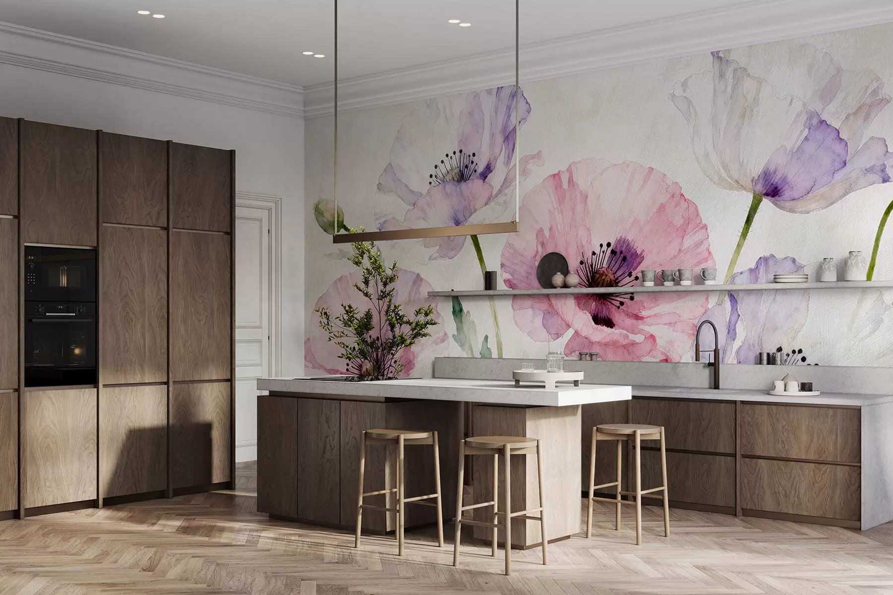 Papier peint Coquelicots en aquarelle w05174