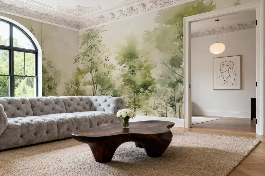 Papier peint Forêt de feuillus aquarellée w05180