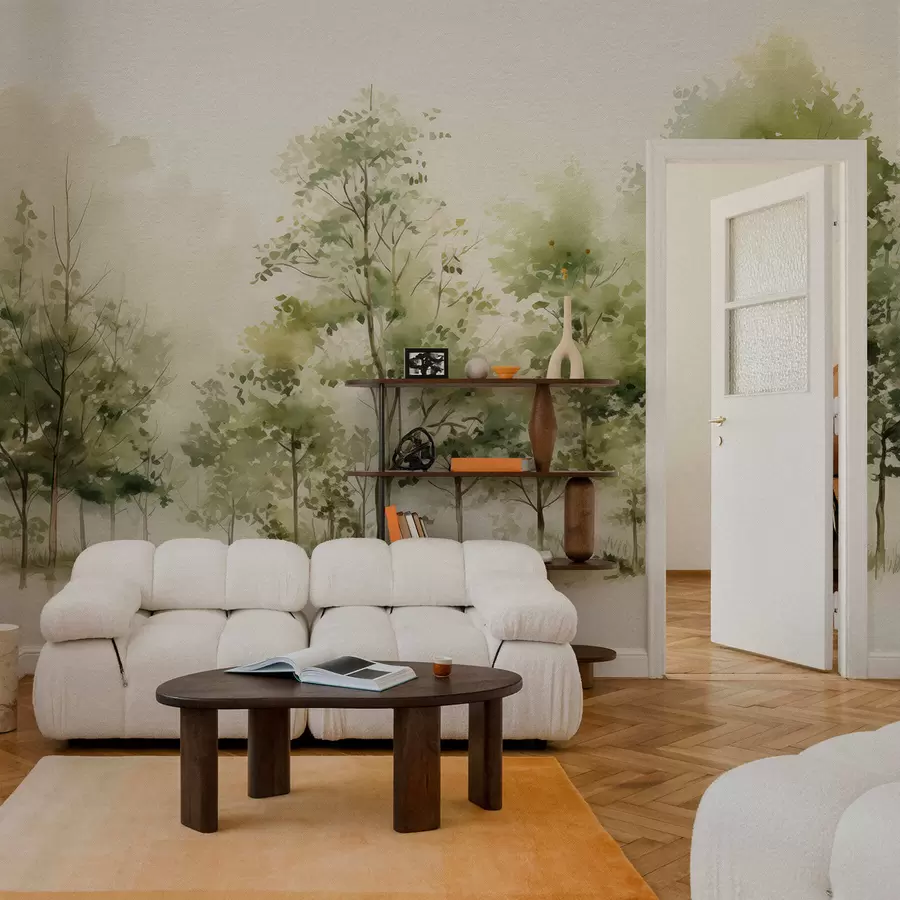 Papier peint Forêt de feuillus aquarellée w05180