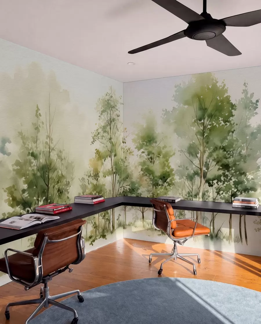 Papier peint Forêt de feuillus aquarellée w05180