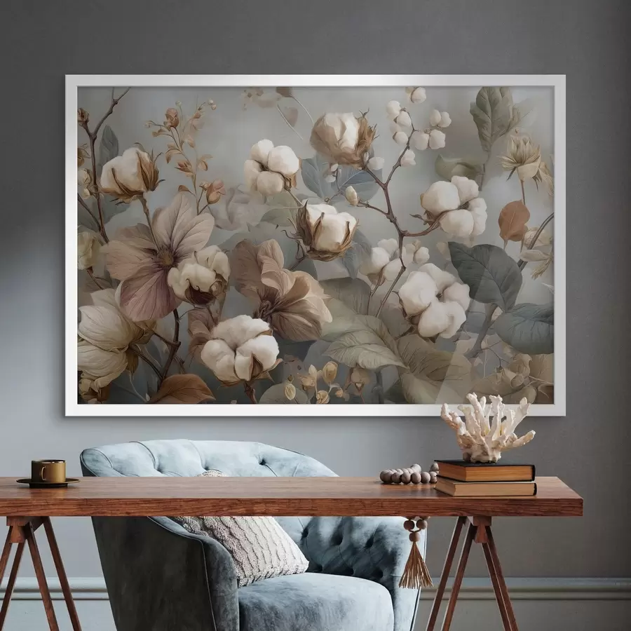 Papier peint Variété de fleurs et d'inflorescences de coton f47700