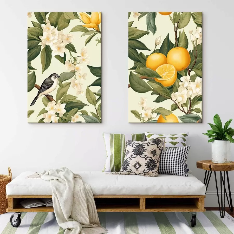 Tableau Oiseau sur des branches de citronnier m01288