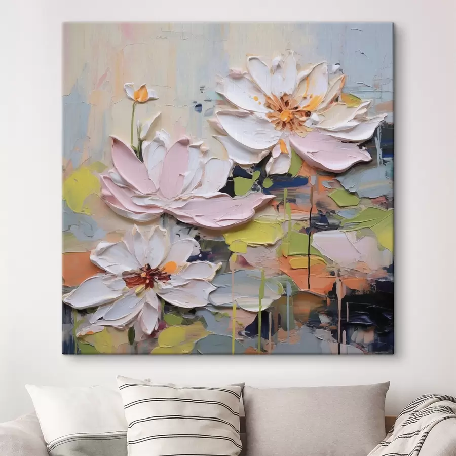 Tableau Fleurs de lotus abstraites, peinture imitation s47721