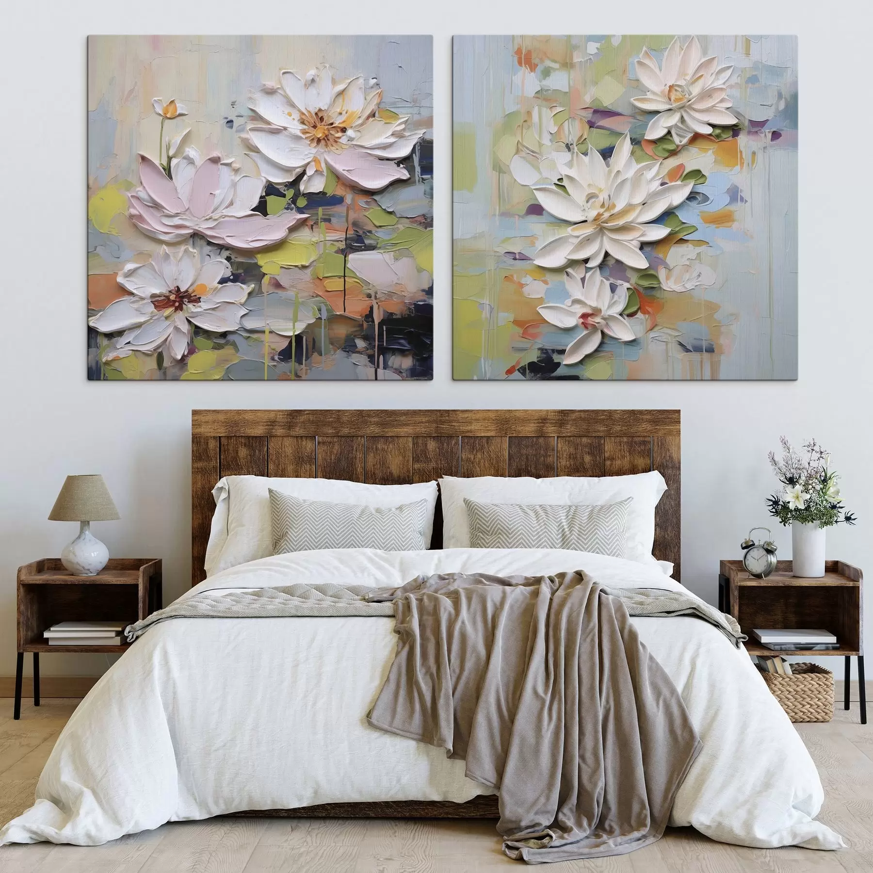 Tableau Fleurs de lotus abstraites, peinture imitation m01295