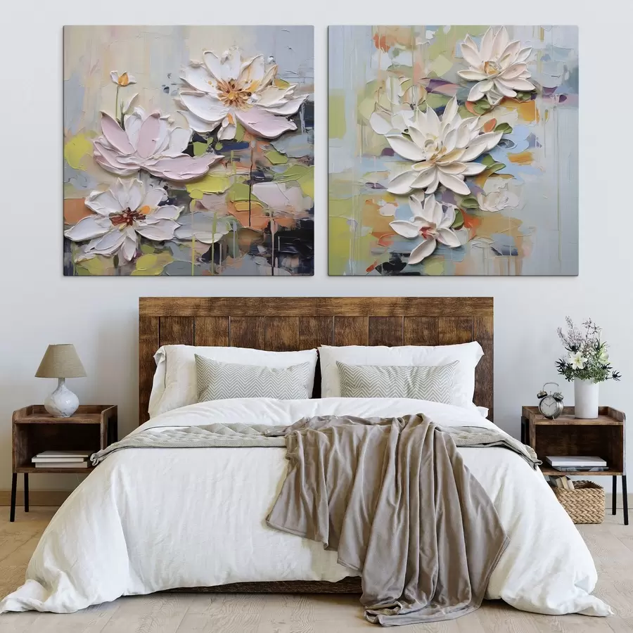 Tableau Fleurs de lotus abstraites, peinture imitation m01295