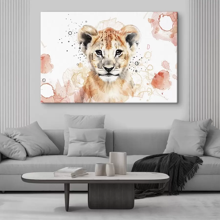 Tableau Lionceau aquarelle, effet crayonné s47742