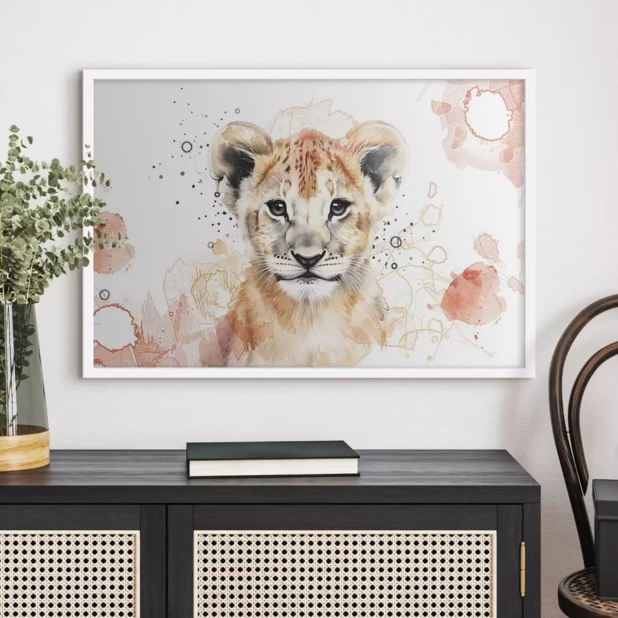 Papier peint Lionceau aquarelle, effet crayonné f47742