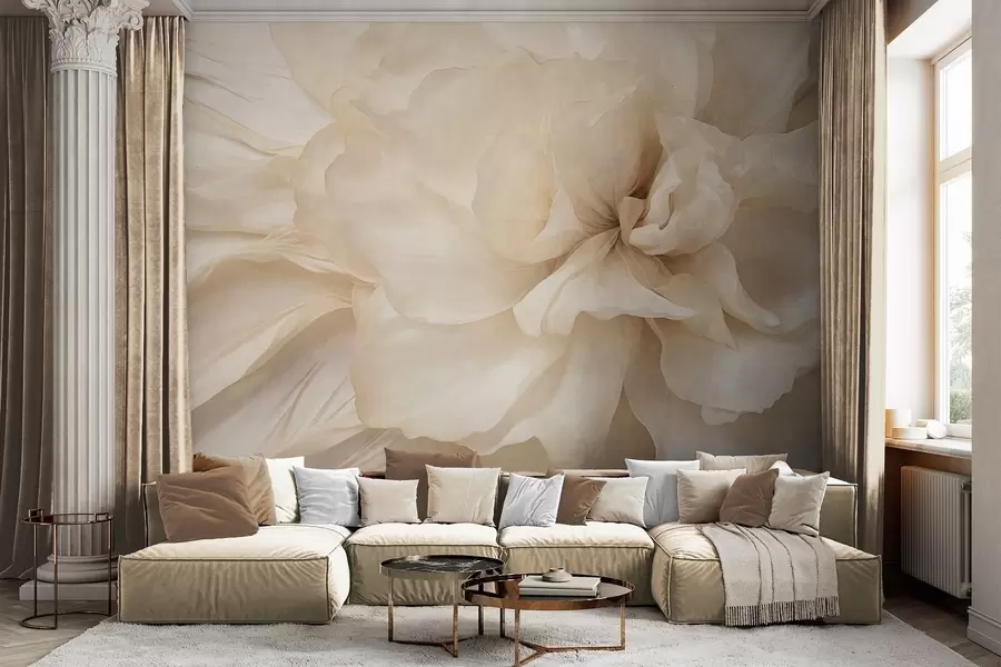 Papier peint Fleur délicate et texturée, de couleur claire, aux pétales translucides, sur fond abstrait doux. w09632