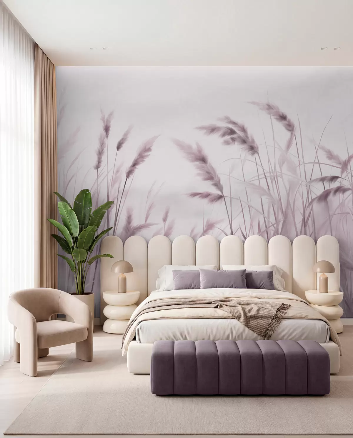 Papier peint Herbes dans la brume mauve w09648v2