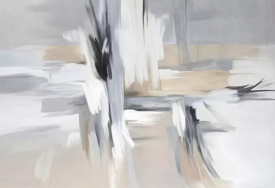 Papier peint Peinture abstraite texturée avec des coups de pinceau dans des tons de blanc, gris et beige w09651