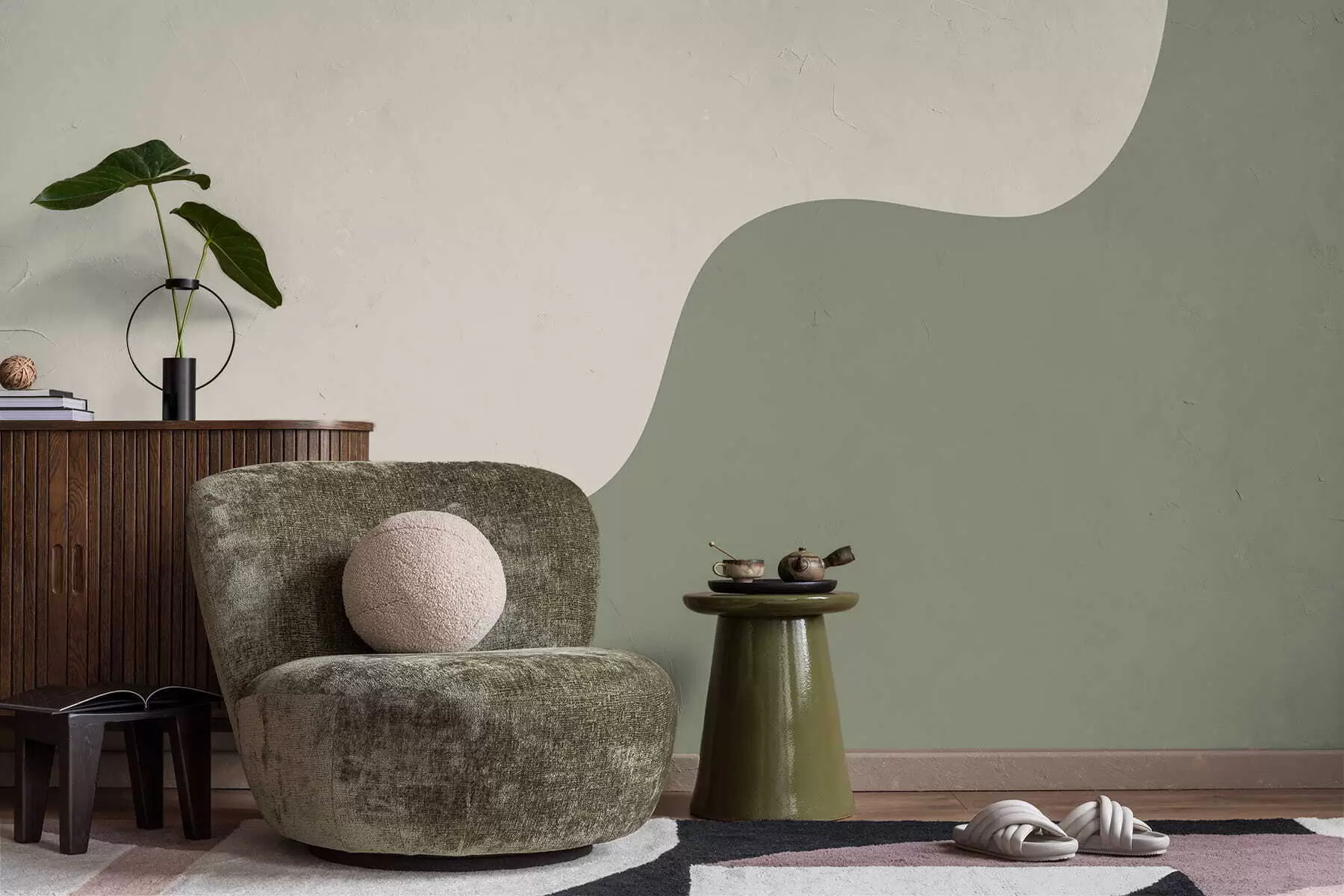 Papier peint Formes abstraites douces dans des tons beige clair et vert w05097