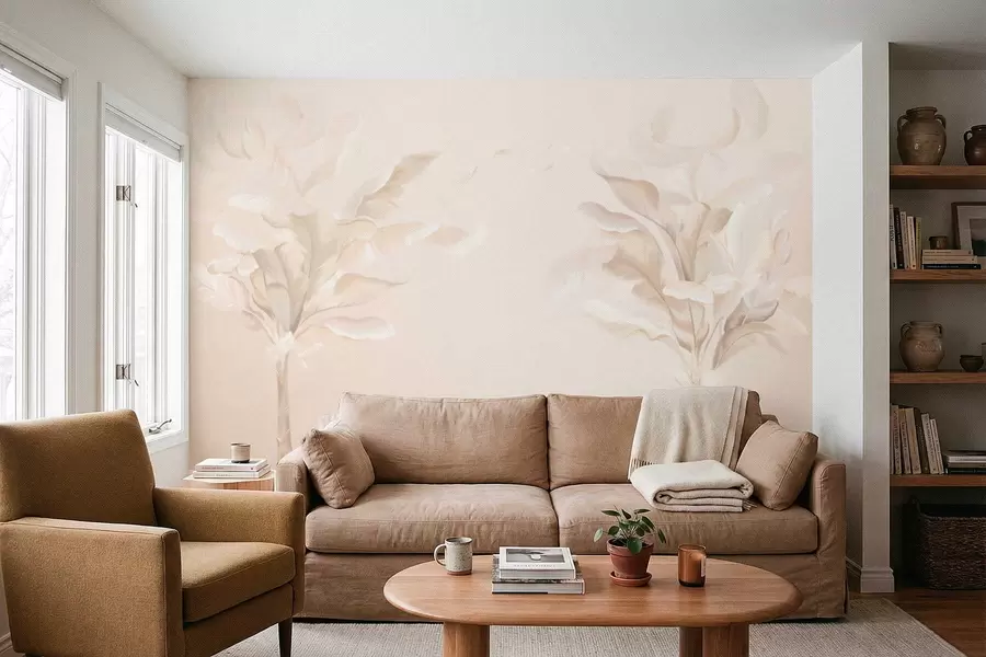 Papier peint Plantes décoratives aériennes dans des tons crème chauds w05126