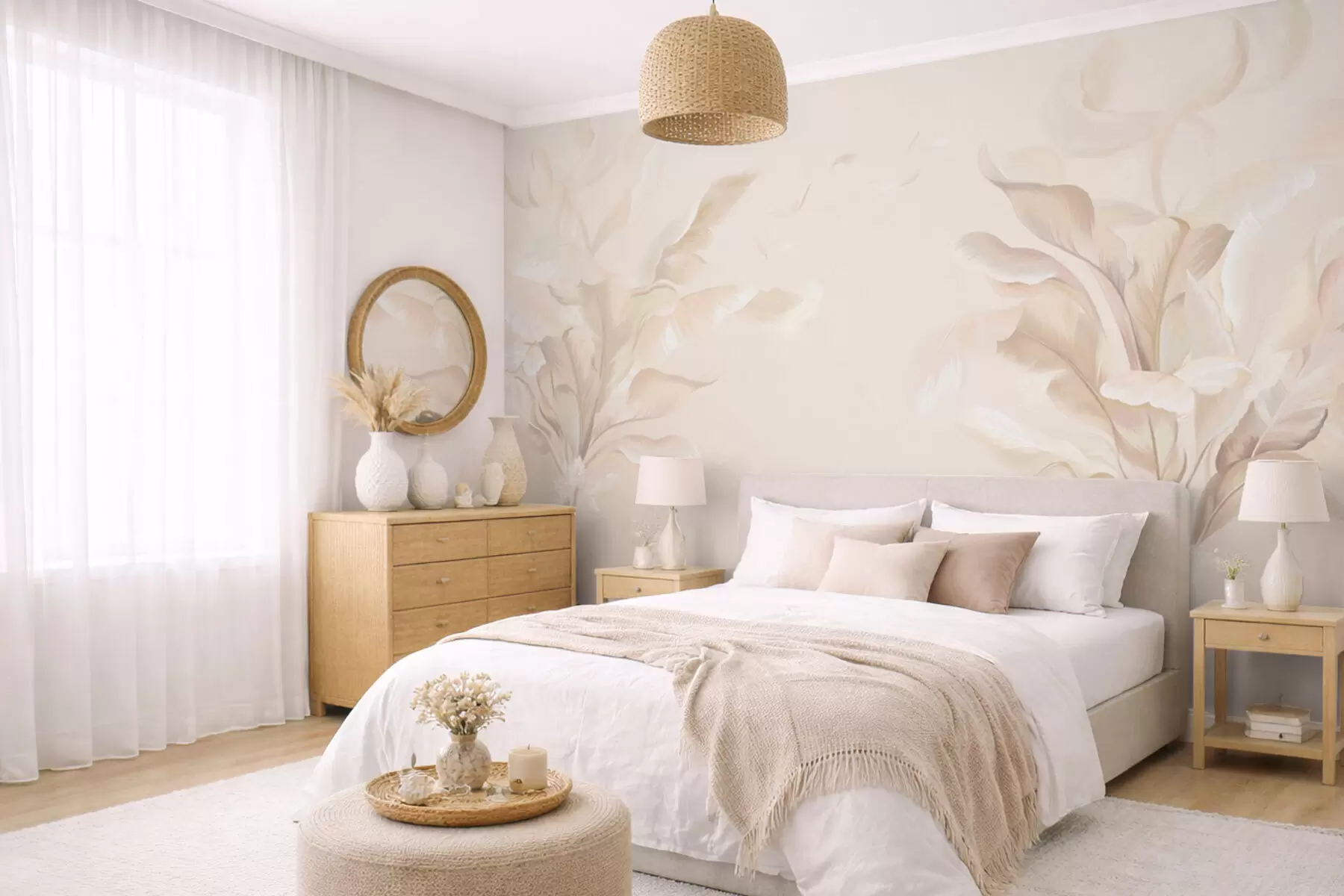 Papier peint Plantes décoratives aériennes dans des tons crème chauds w05126