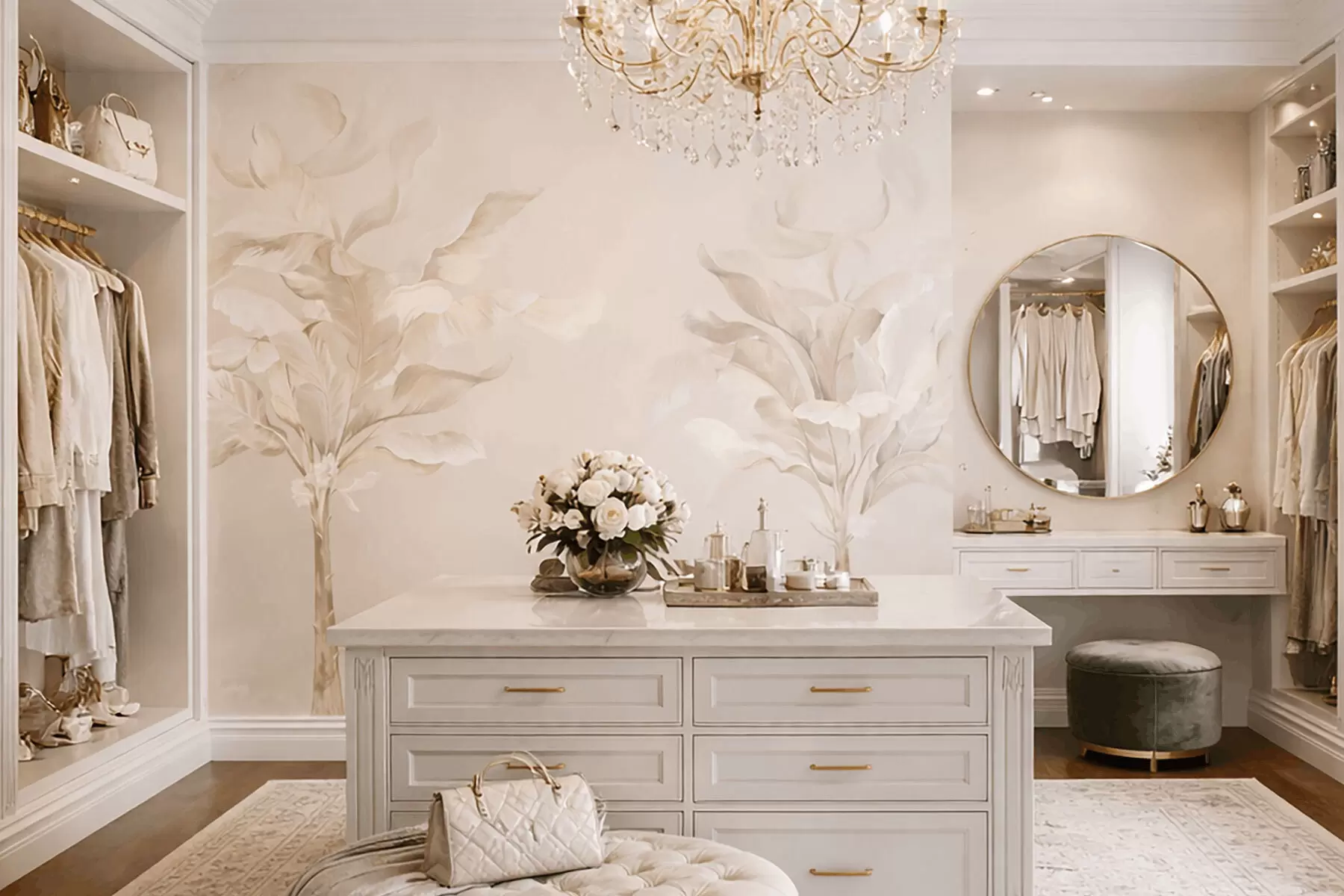 Papier peint Plantes décoratives aériennes dans des tons crème chauds w05126