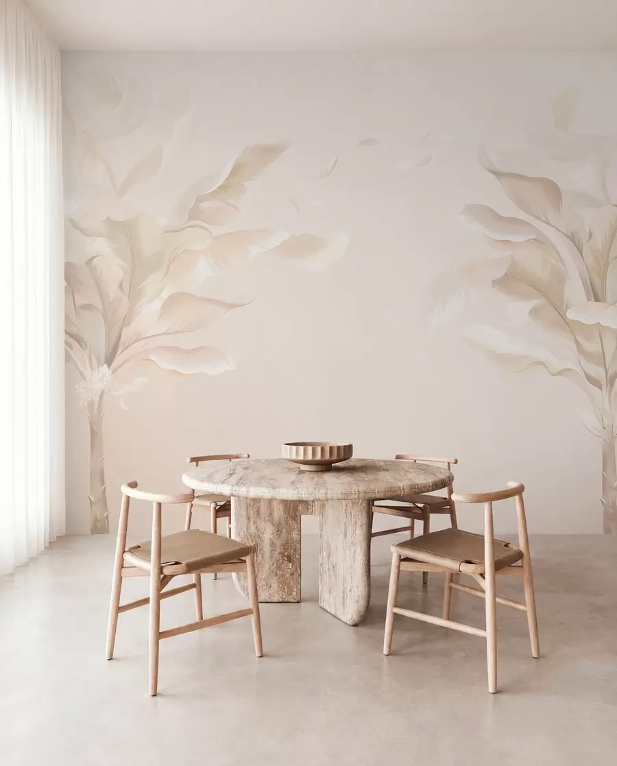 Papier peint Plantes décoratives aériennes dans des tons crème chauds w05126