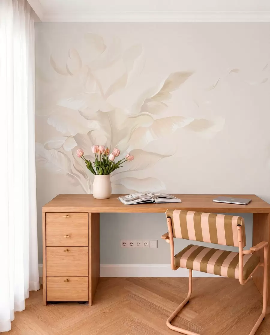 Papier peint Plantes décoratives aériennes dans des tons crème chauds w05126