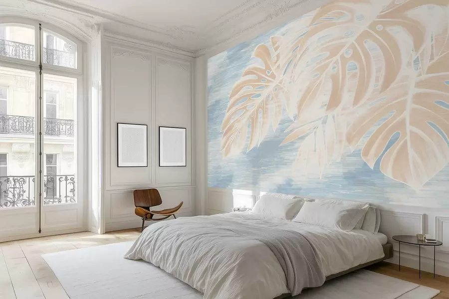 Papier peint Feuilles abstraites dans des tons beiges chauds sur fond clair w05130