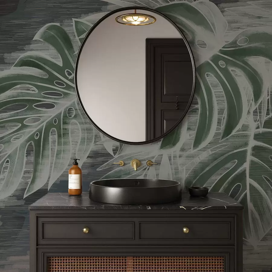 Papier peint Feuilles vert foncé sur fond sombre texturé w05130v4