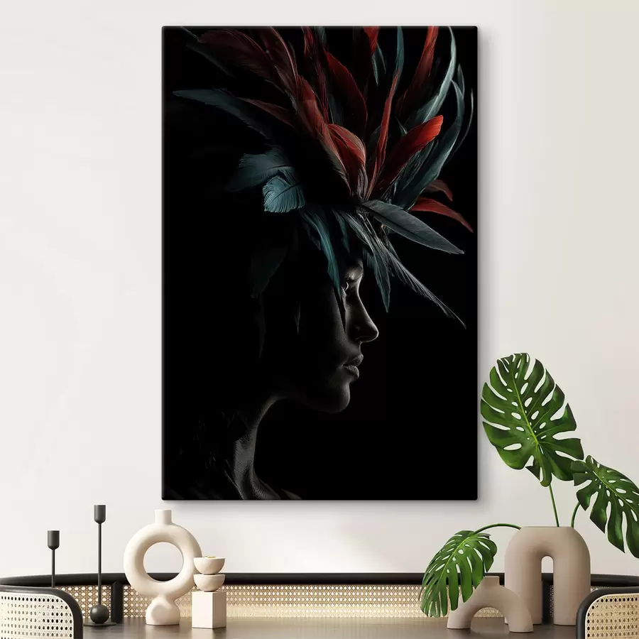 Tableau Portrait avec des plumes s47735