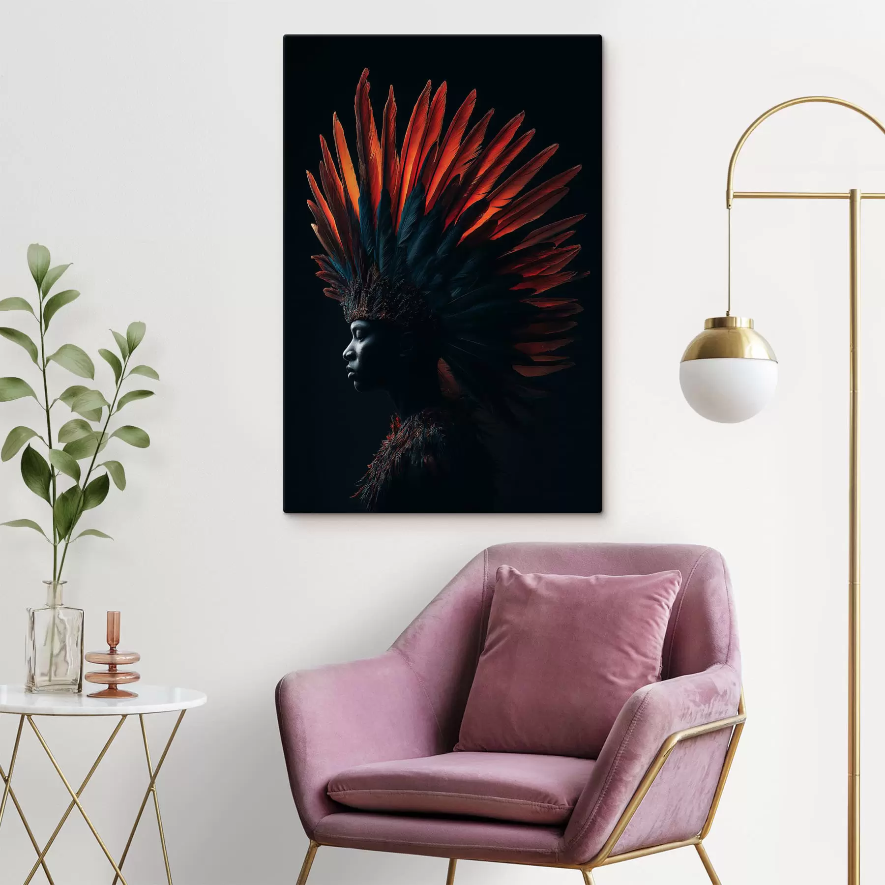 Tableau Portrait avec des plumes s47736