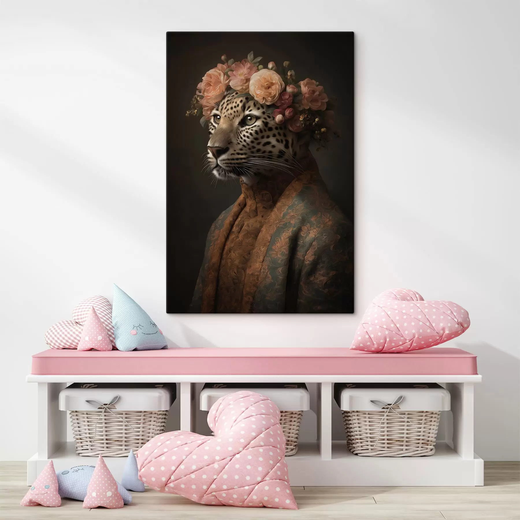 Tableau Léopard avec des fleurs s47737