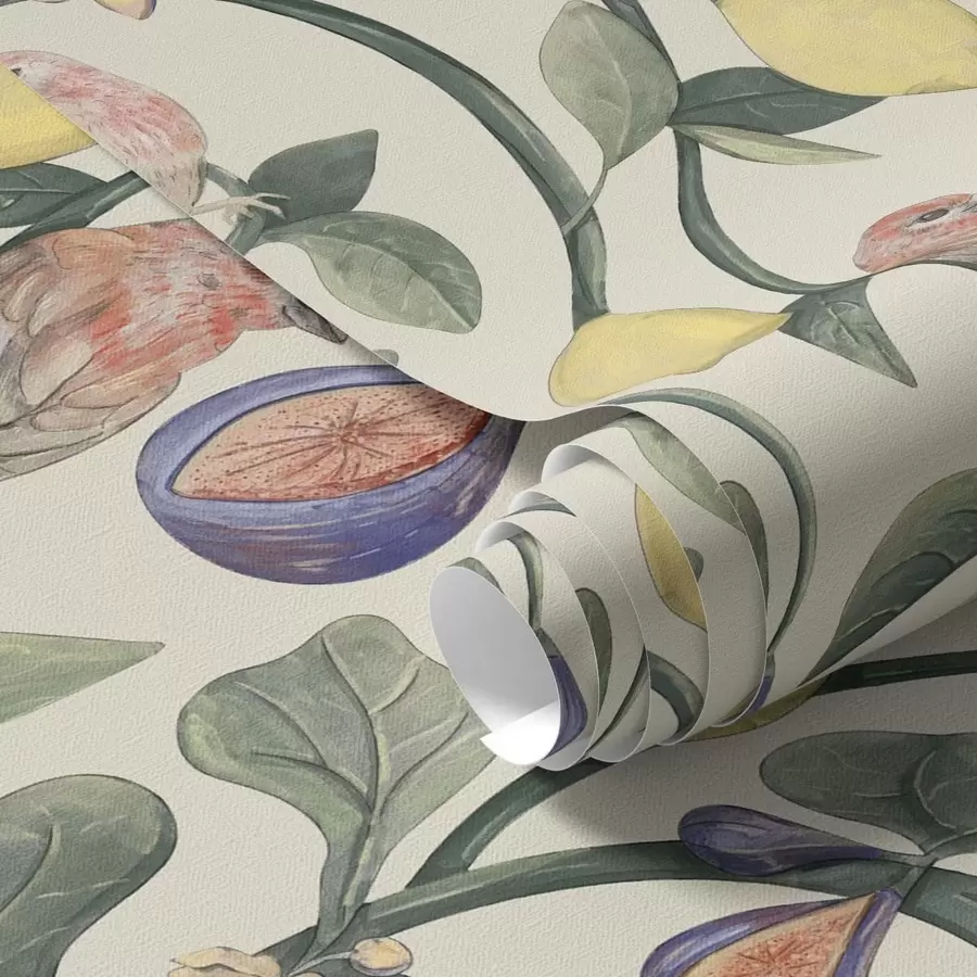 Papier peint Oiseaux parmi les feuilles et les fruits a01107