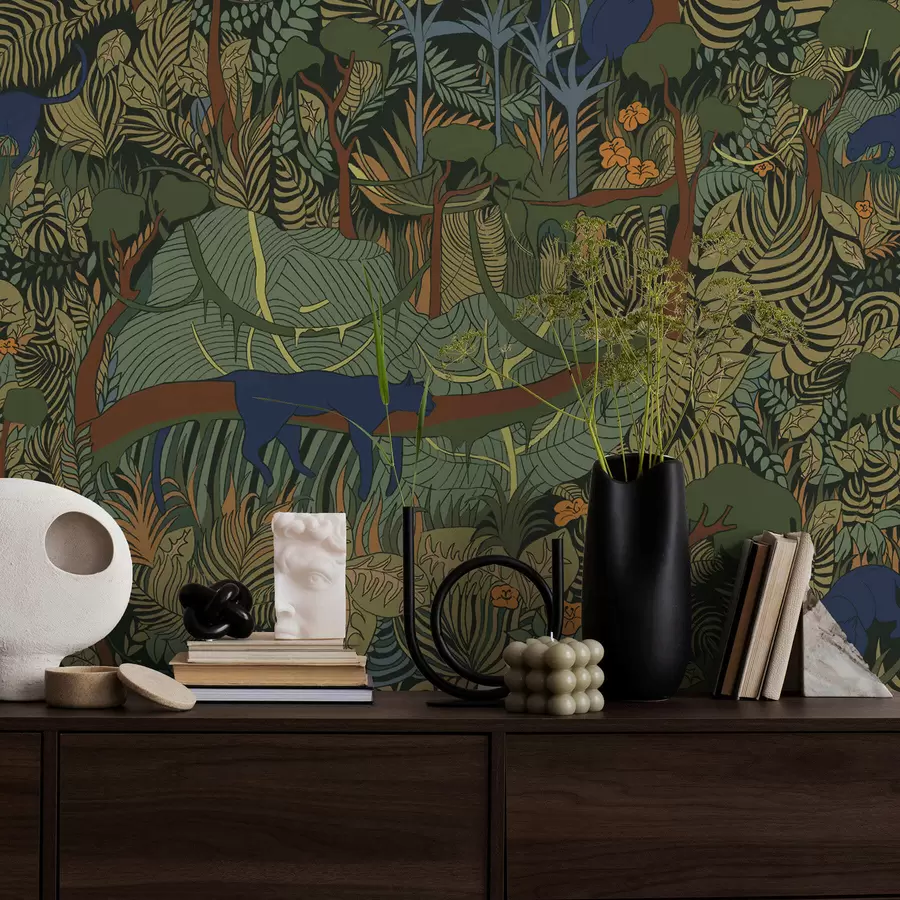 Papier peint Scène de forêt sombre avec des animaux a01108v1