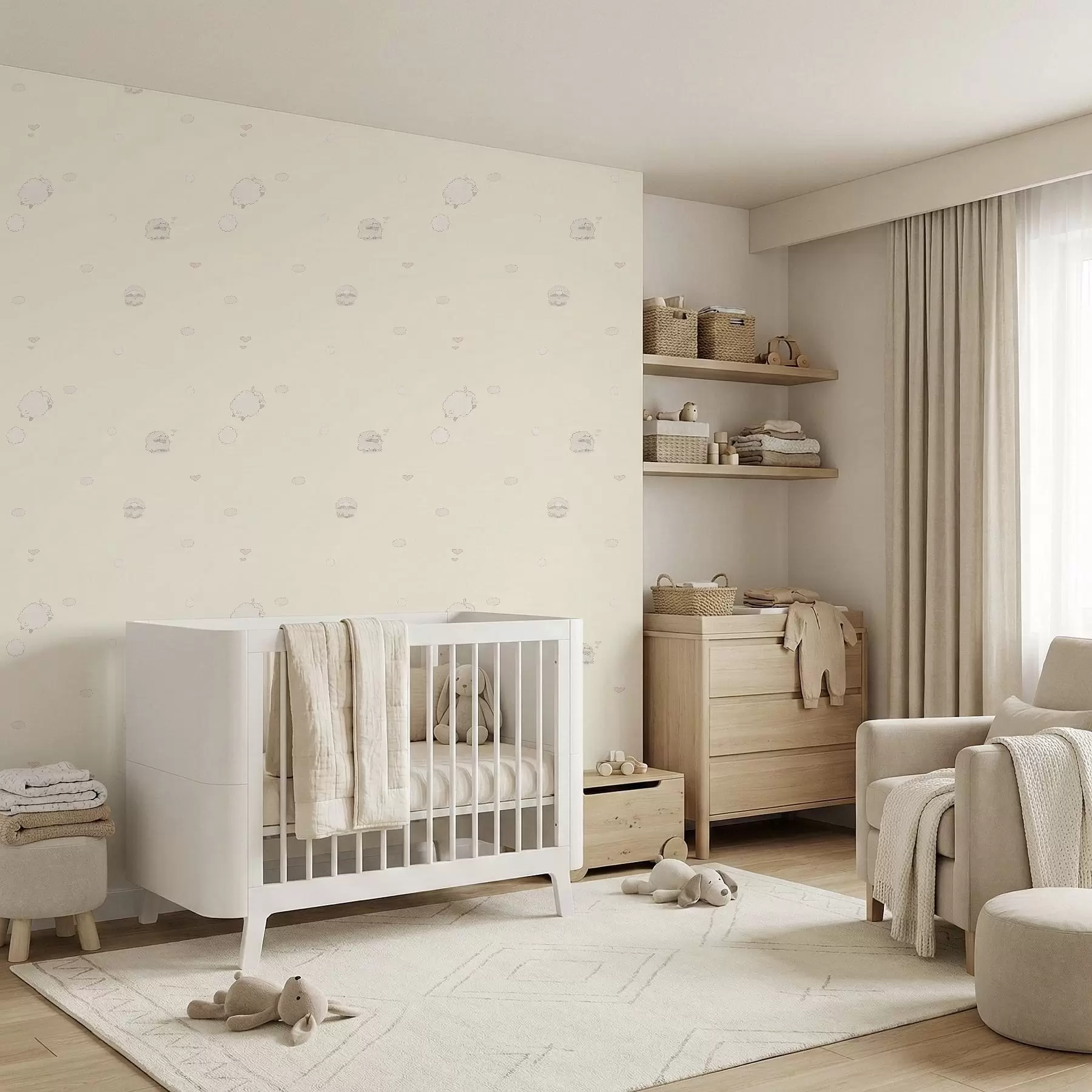 Papier peint Motif mignon avec des moutons et des petits cœurs a01109