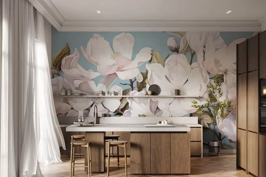 Papier peint Des fleurs luxuriantes sur une branche d'arbre w05178