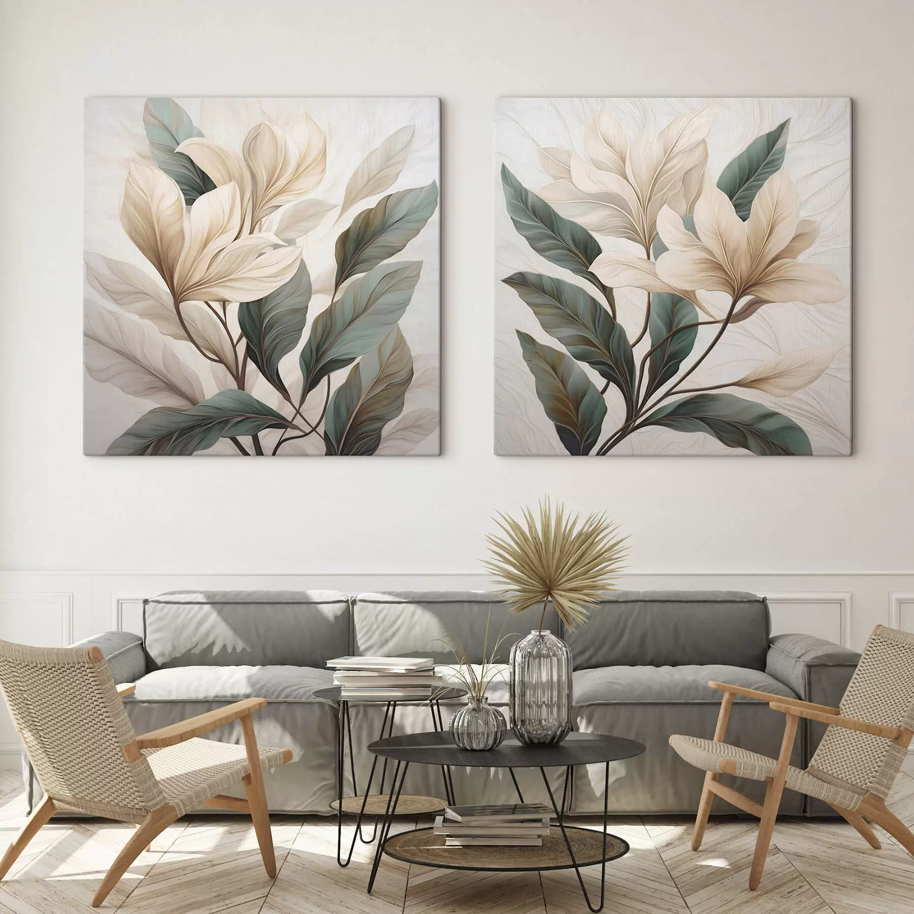 Tableau Fleurs avec feuilles m01271