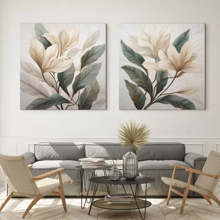 Tableau Fleurs avec feuilles m01271