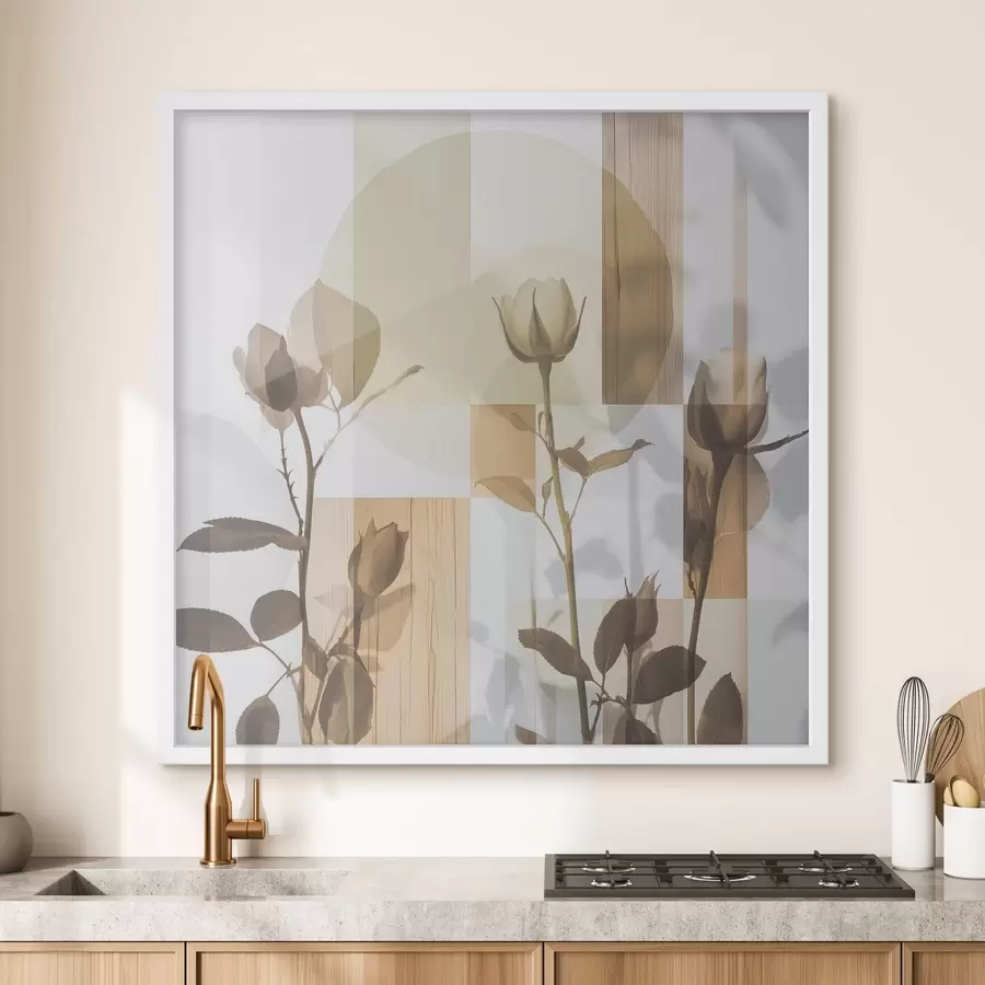 Papier peint Abstraction avec des fleurs et des formes géométriques f47654