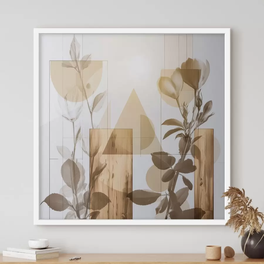 Papier peint Abstraction avec des fleurs et des formes géométriques f47655