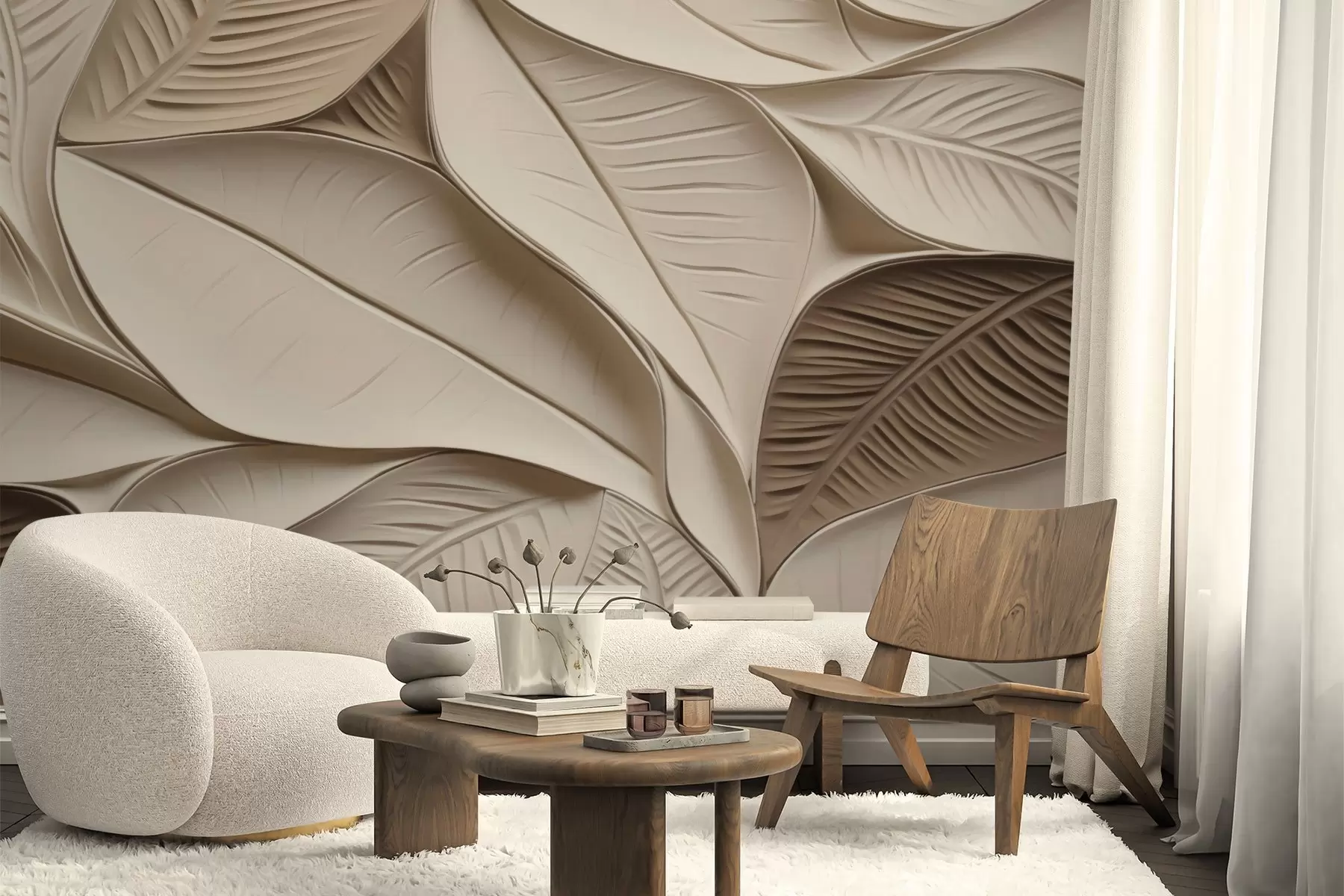 Papier peint Feuilles abstraites avec nervures w05209