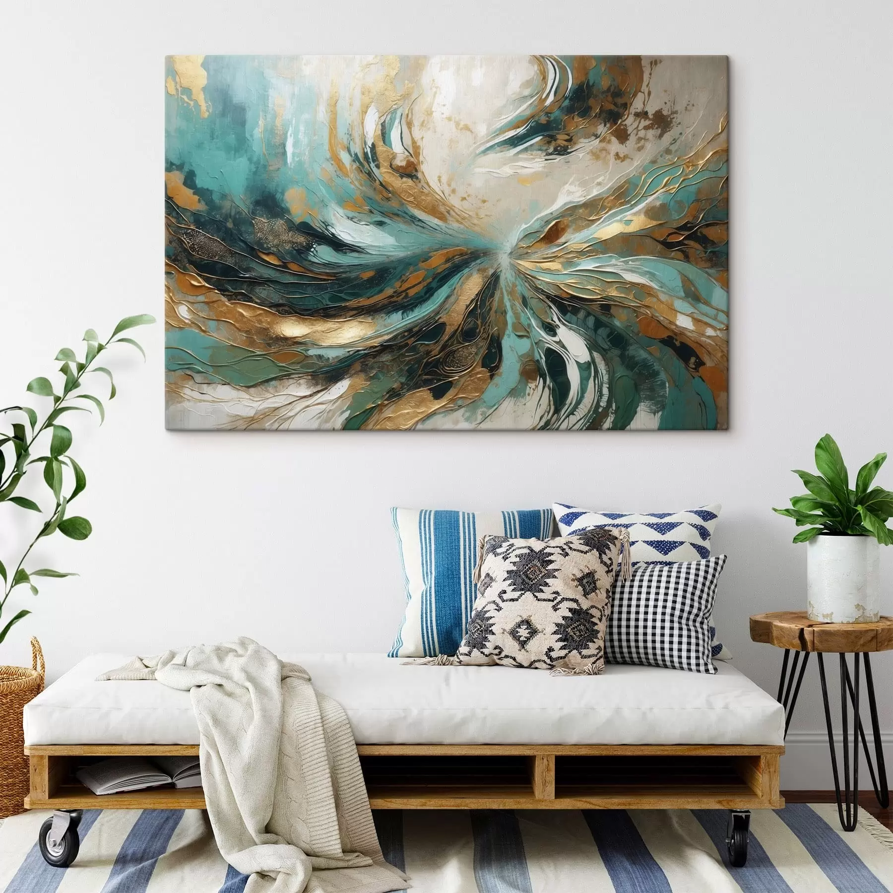 Papier peint Abstraction turquoise avec lignes s47258