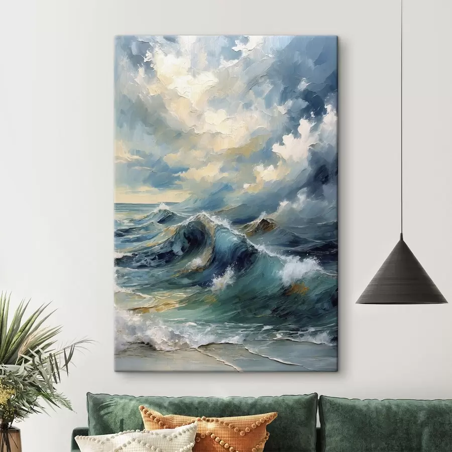 Tableau Vagues sous un ciel nuageux et lumineux s47275