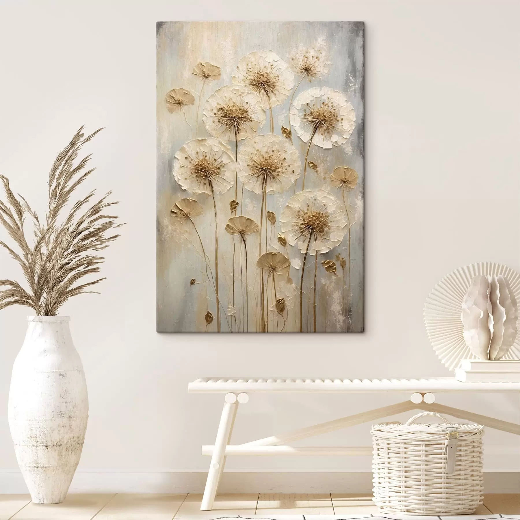 Tableau Grandes fleurs crème sur fond clair s47282