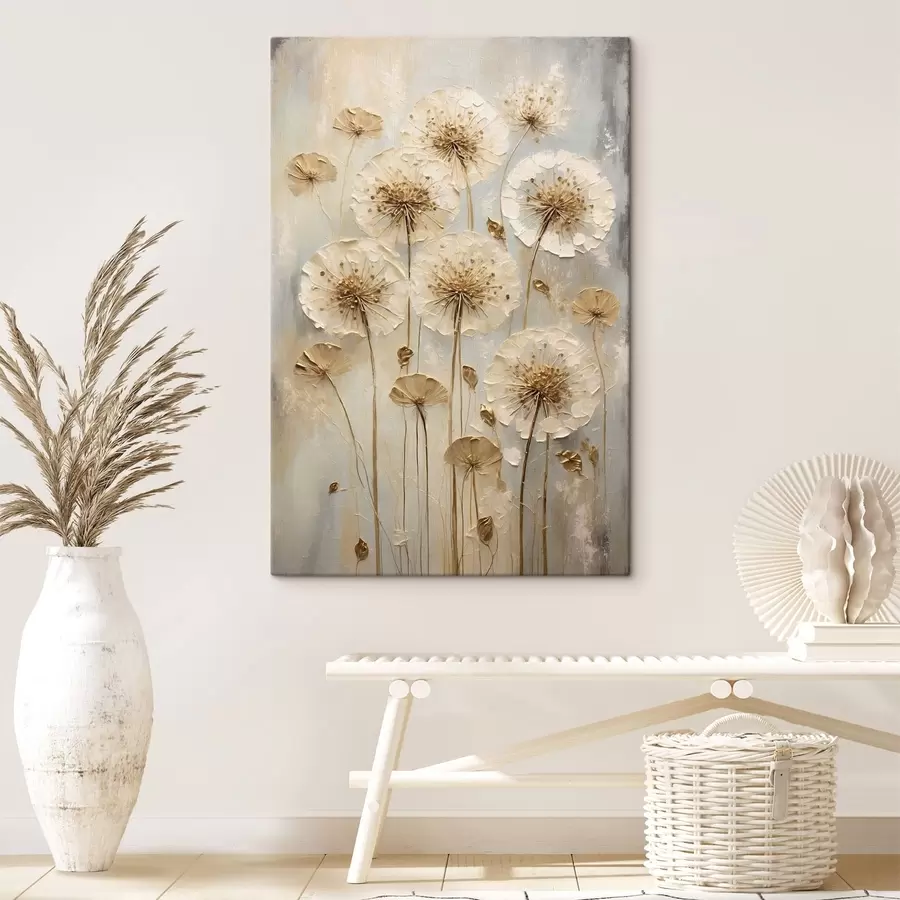 Tableau Grandes fleurs crème sur fond clair s47282