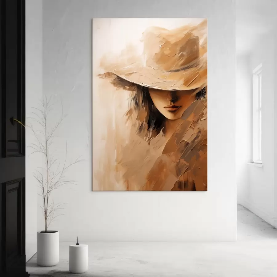 Tableau Femme au chapeau, peinte à l'aide de traits chauds et texturés s47315