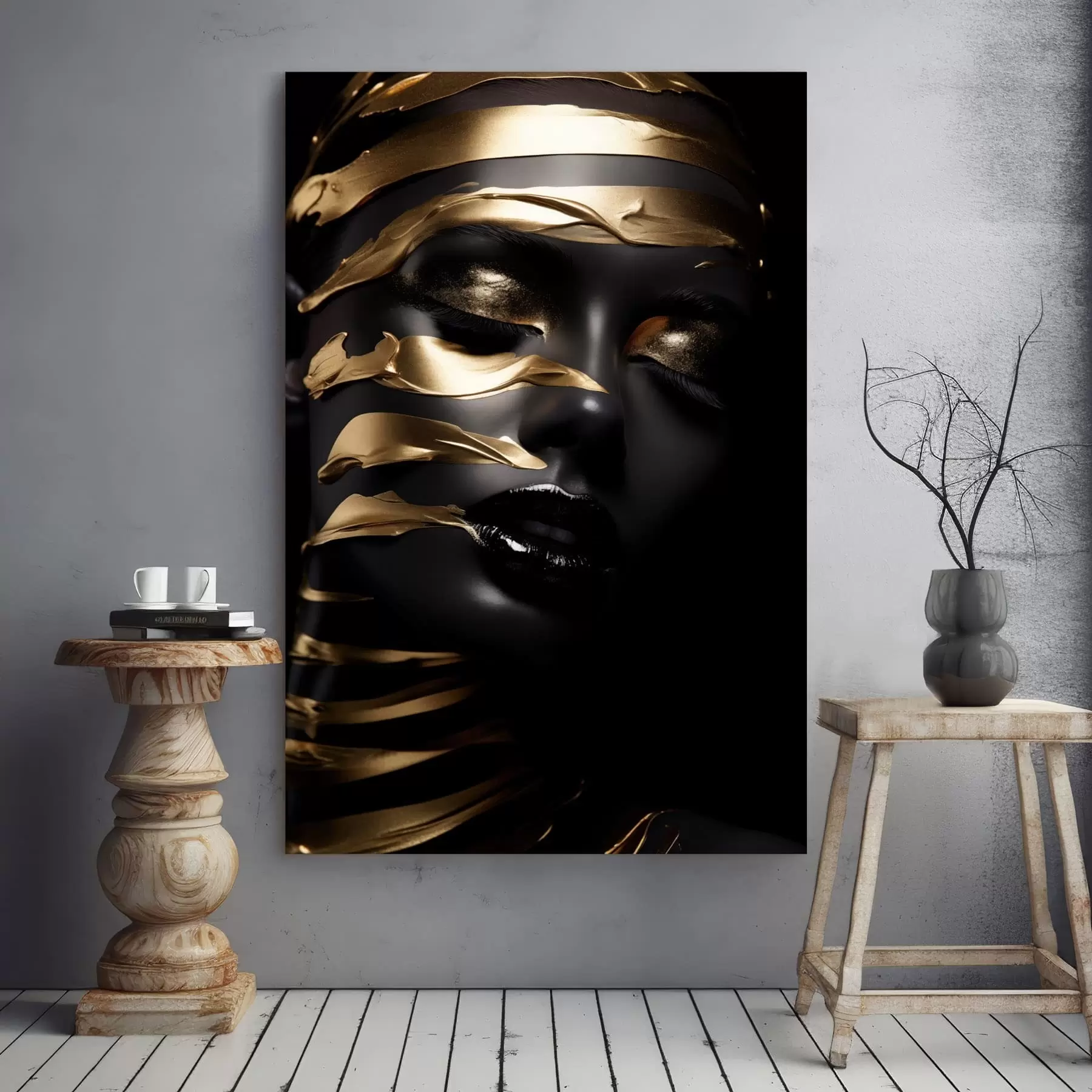 Tableau Visage avec teint foncé et rayures s47321