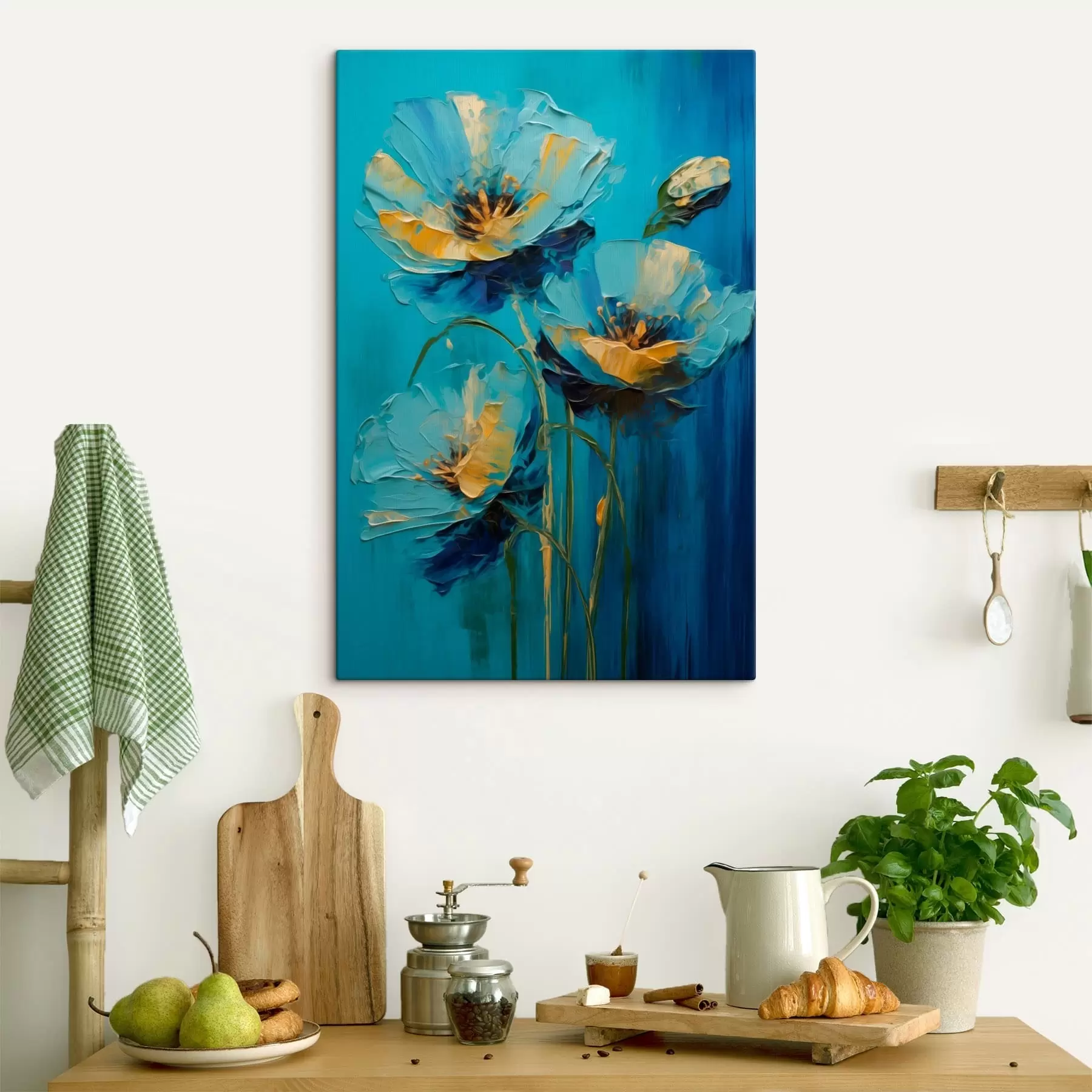 Tableau Fleurs bleues sur fond vif s47324