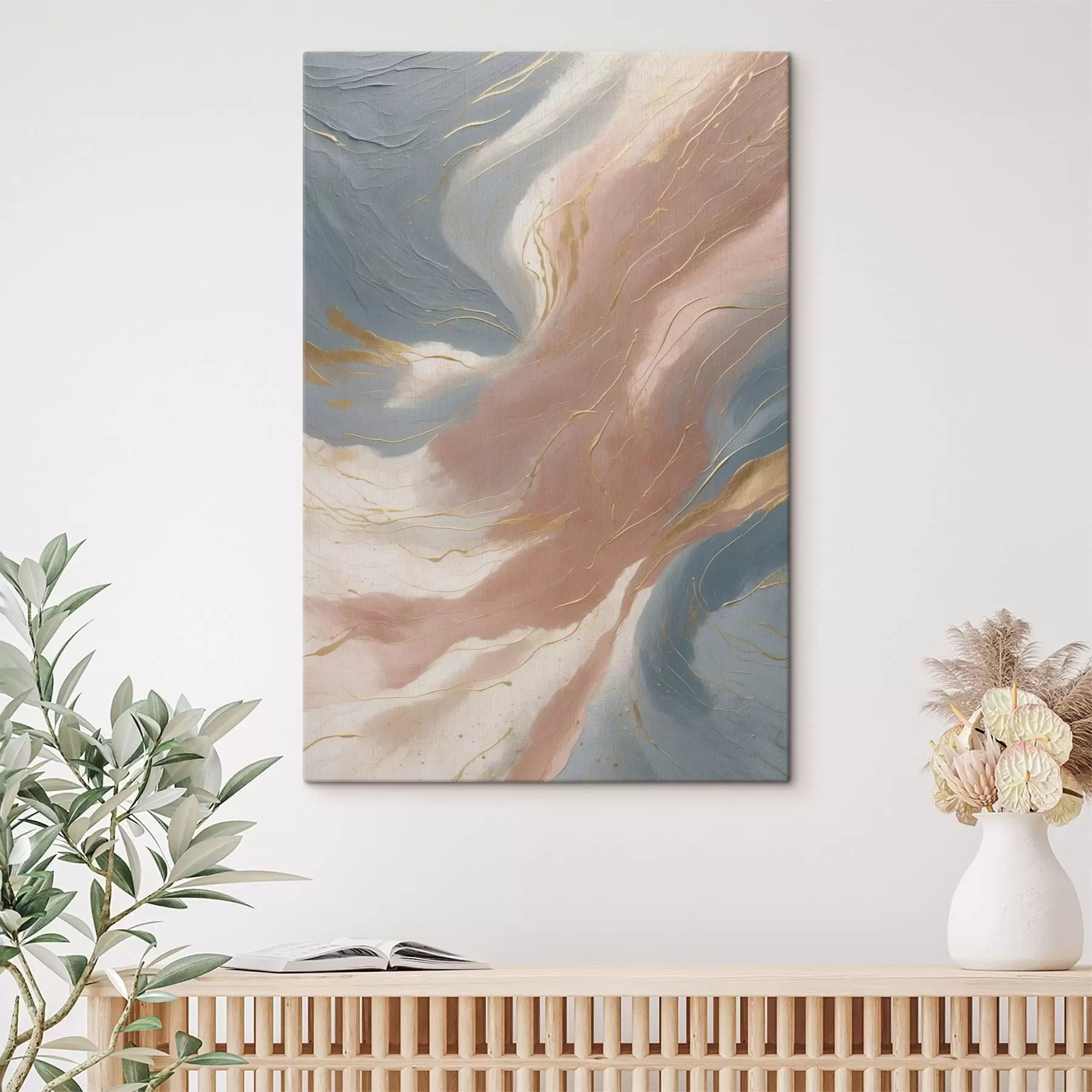 Tableau Vagues abstraites dans des tons doux de bleu et de rose s47753