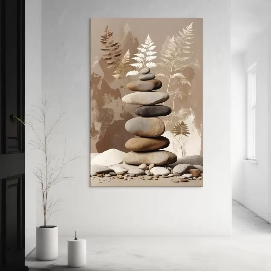 Tableau Pile de pierres lisses avec un arrière-plan botanique s47764