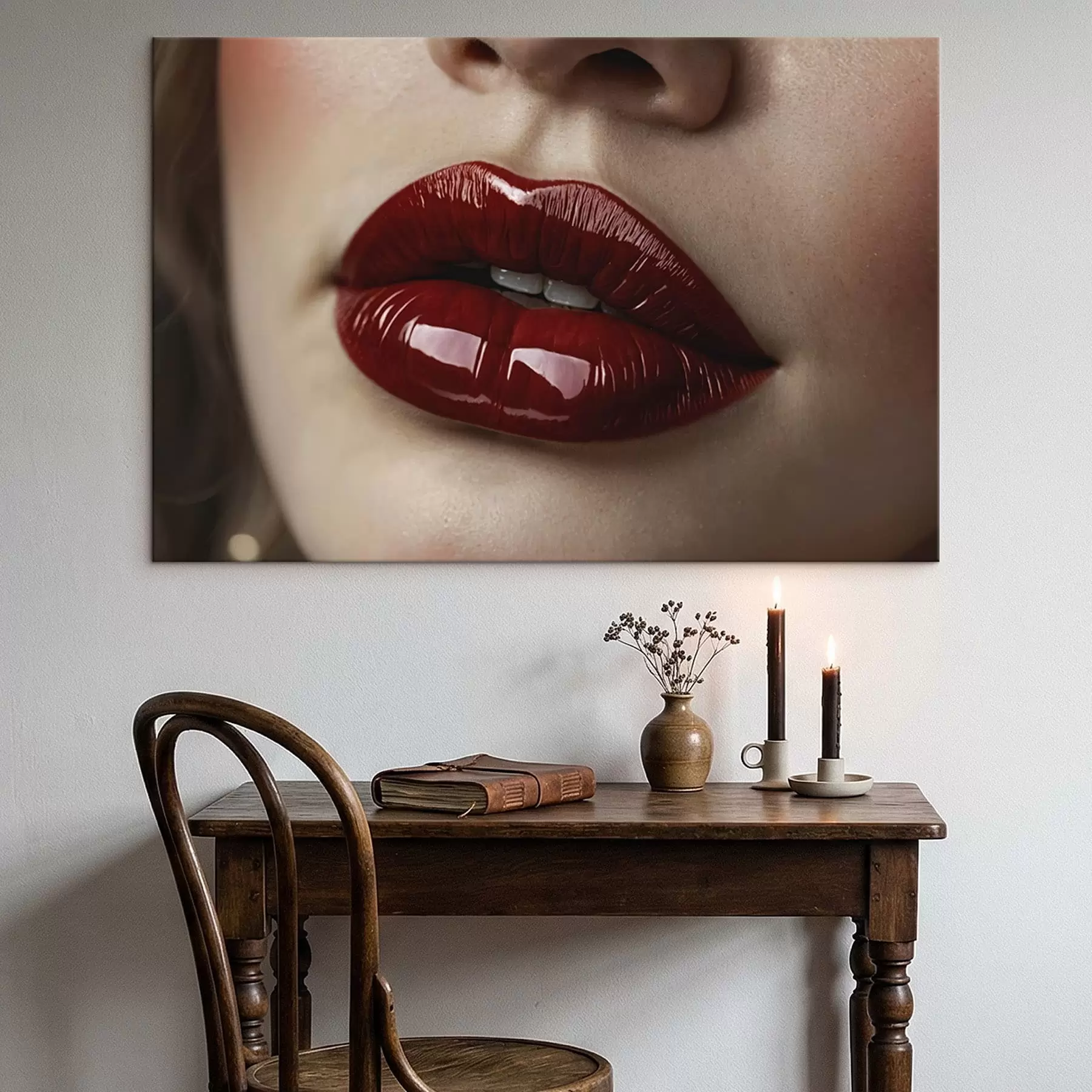 Tableau Gros plan sur des lèvres rouges brillantes s47772