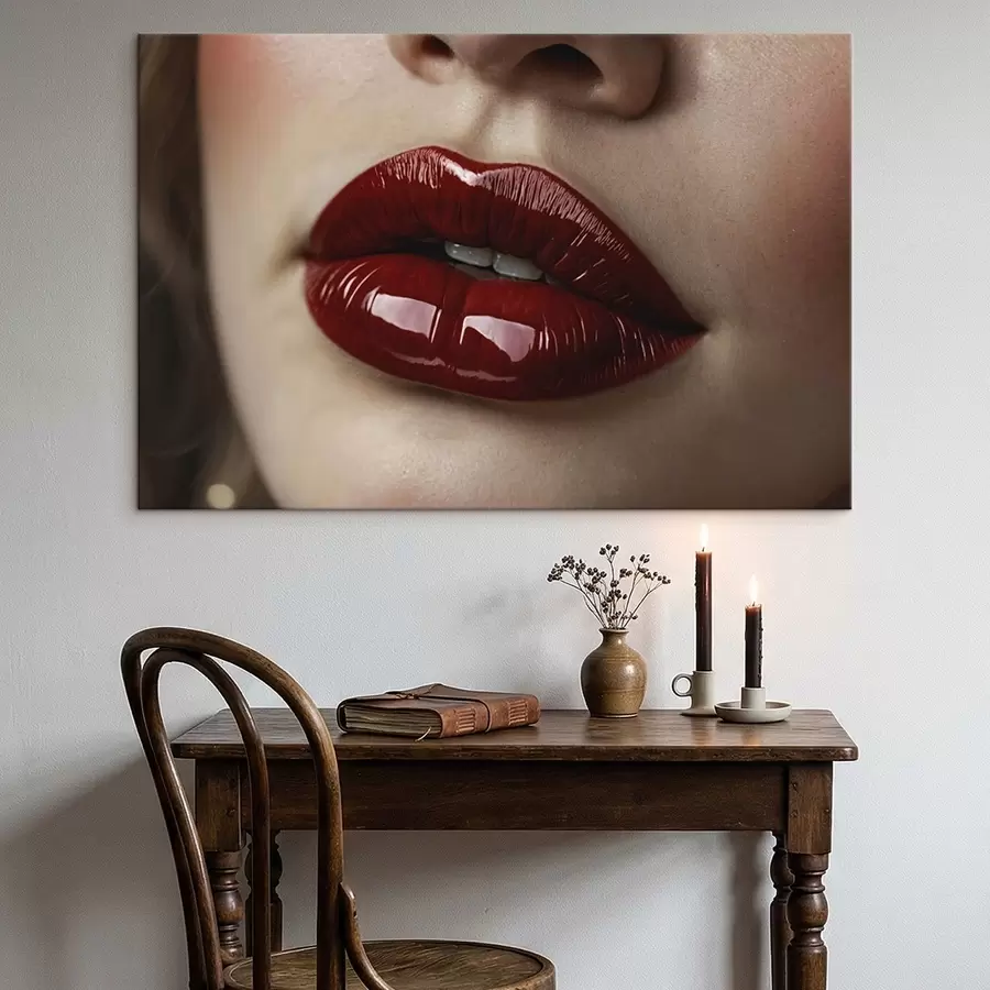 Tableau Gros plan sur des lèvres rouges brillantes s47772
