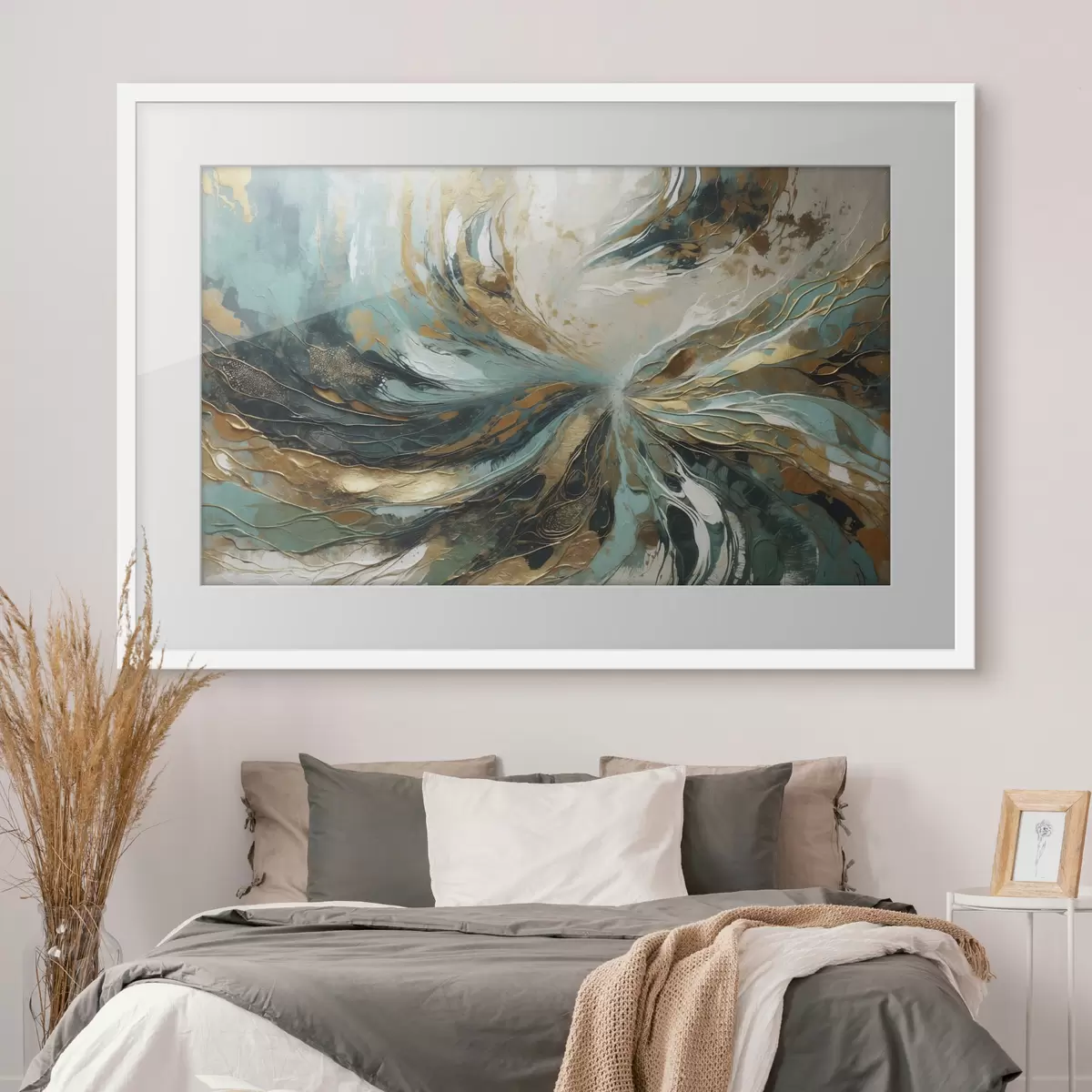 Poster Abstraction turquoise avec lignes f47258