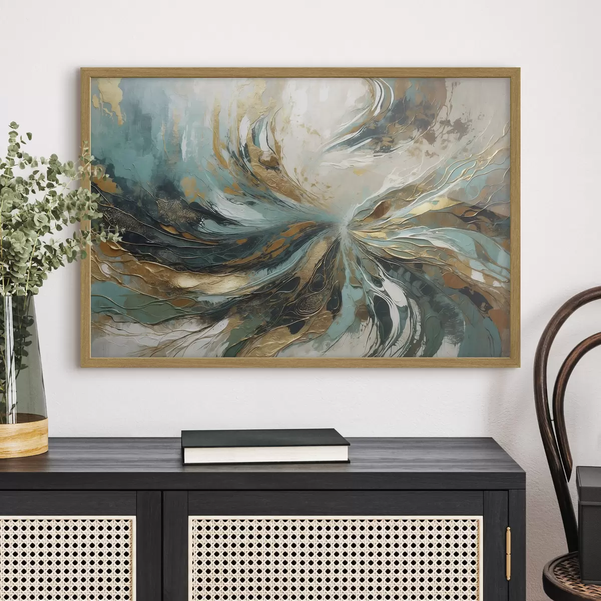Poster Abstraction turquoise avec lignes f47258